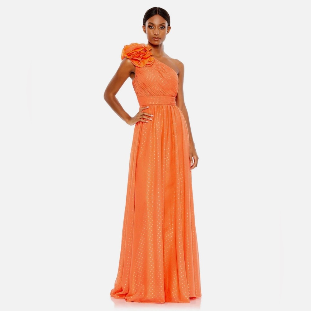 Mac Duggal One-Shoulder Tangerine Gown